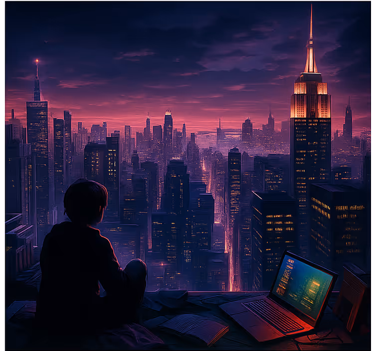 Futurisztikus skyscaper játékos nézet Redőnyök kockafej - TenStickers