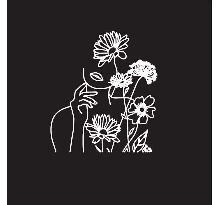 Nő és napraforgók minimalista design redőnyök nappali - TenStickers