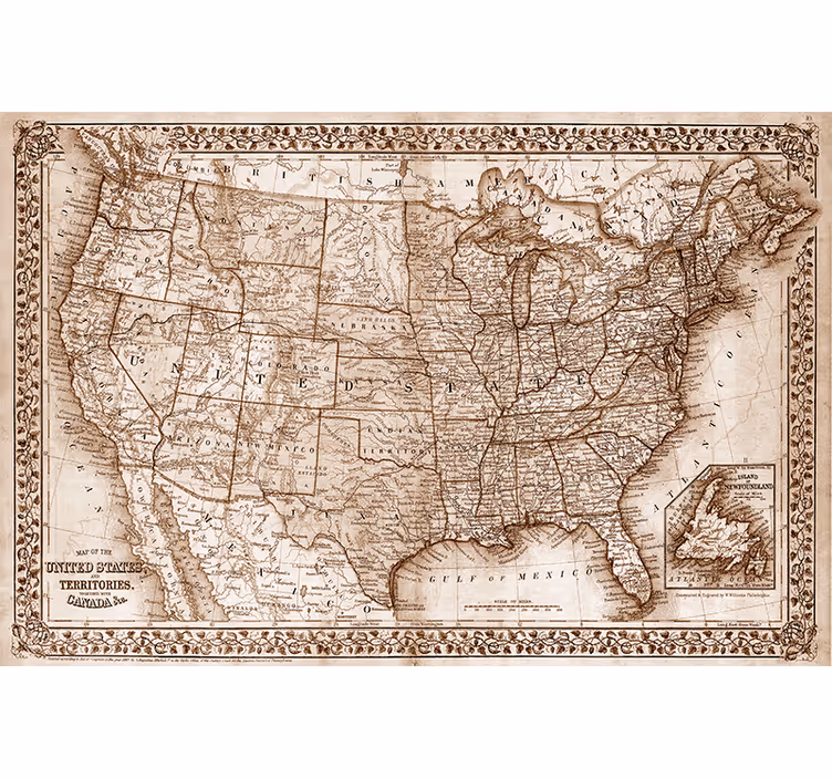 Vintage Észak-amerika térkép redőnyök nappali - TenStickers