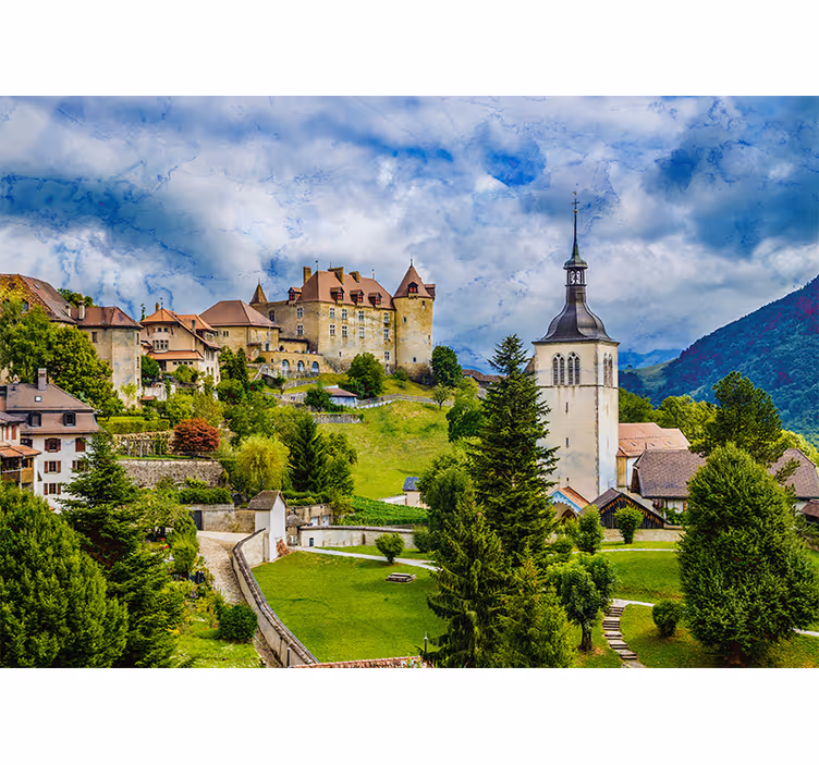 Redőnyök nappali - középkori város gruyères-ben - TenStickers