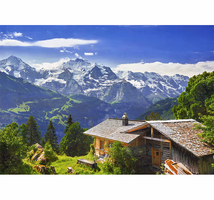 Grindelwald havas hegyek és zöld mezők redőnyei nappali - TenStickers