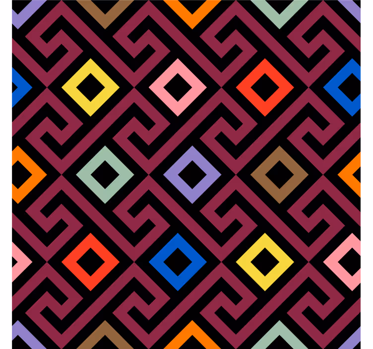 Színes geometrikus labirintus mintás redőnyök nappali - TenStickers