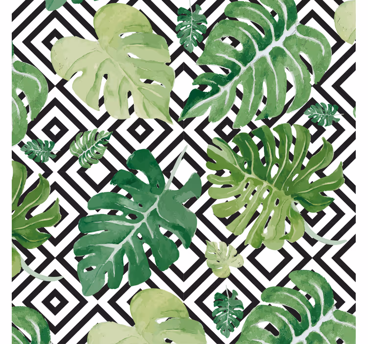Monstera levelek geometrikus mintán - redőnyök nappali - TenStickers