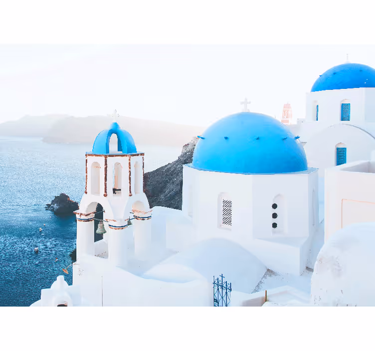 Fehér redőnyök santorini fehér és kék házaival - TenStickers