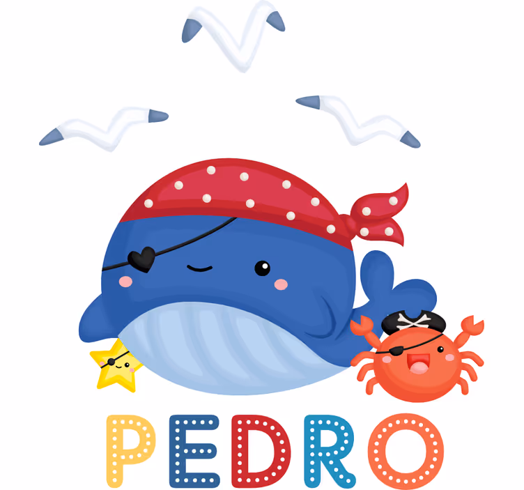 Aranyos kék kalóz bálna redőnyök gyerekeknek - TenStickers