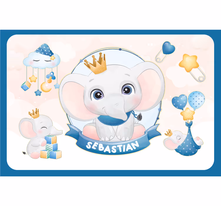 Aranyos névvel ellátott elefánt fiúknak - redőnyök gyerekek - TenStickers