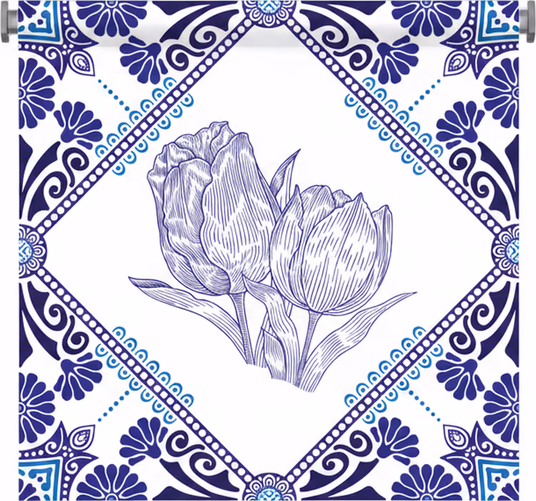 Delfti kék tulipános redőnyök konyha - TenStickers