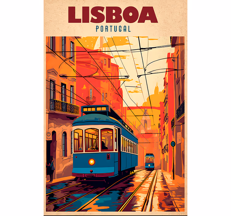 Több évjáratú redőnyök lisszaboni villamos illusztrációval - TenStickers