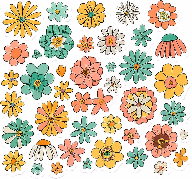 Színes retro 70-es virágmintás redőnyök fő hálószoba - TenStickers
