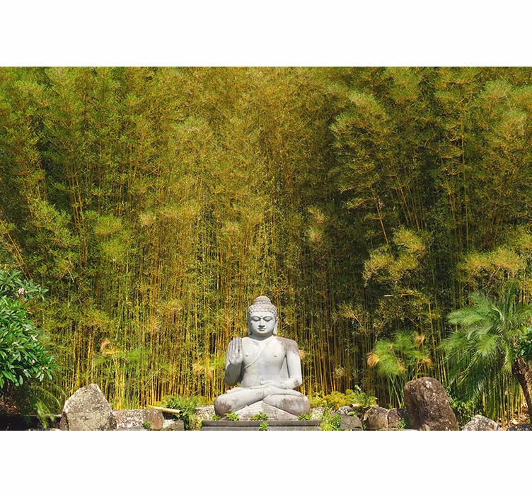 Redőnyök zen - szürke buddha a zöld természetre néz - TenStickers