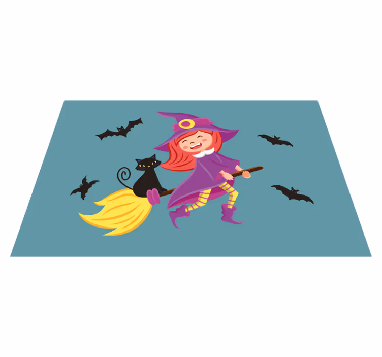 Boszorkány repül fekete macska halloween alátétekkel - TenStickers