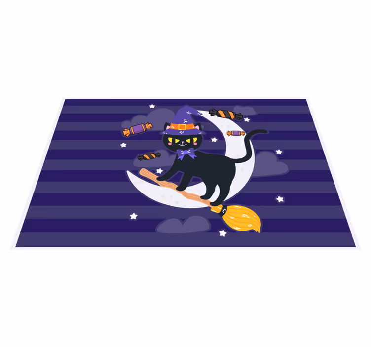 Halloween tányéralátétek boszorkány macska seprűn - TenStickers