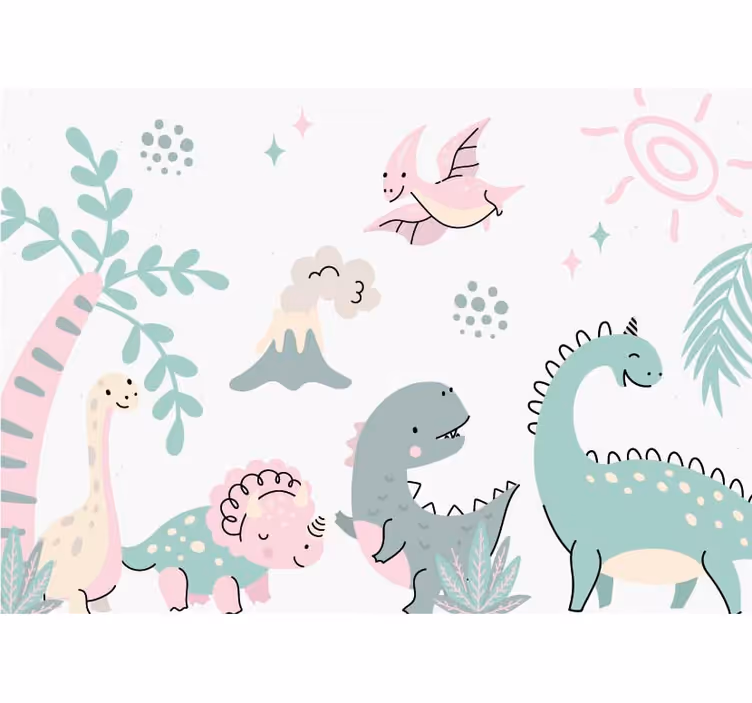 Pasztell dinoszauruszok óvoda fototapéta - TenStickers
