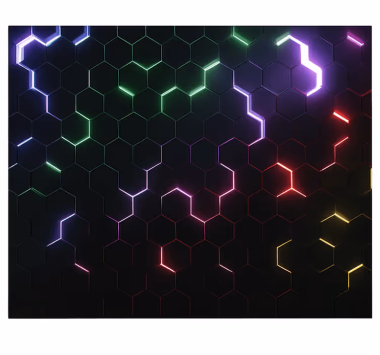 Neon 3d hatszögek Falfestmény tini hálószoba - TenStickers