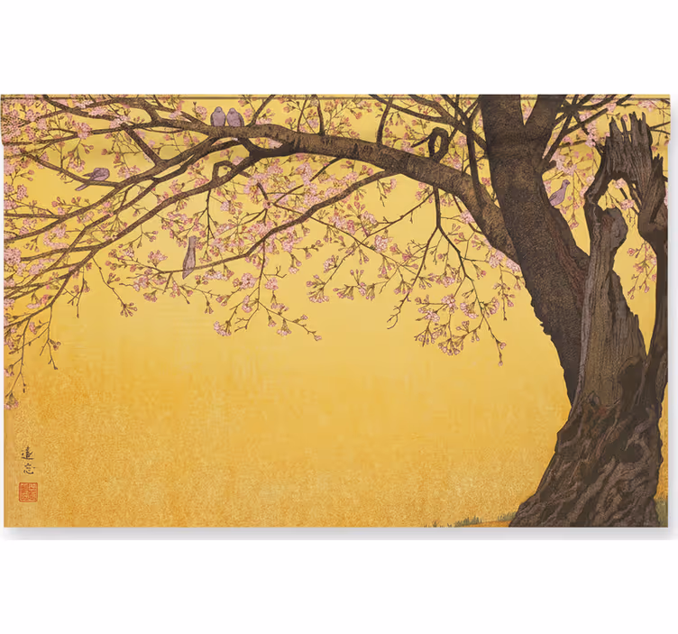 Japán fa sárga háttérrel - fotomural fürdőszoba - TenStickers