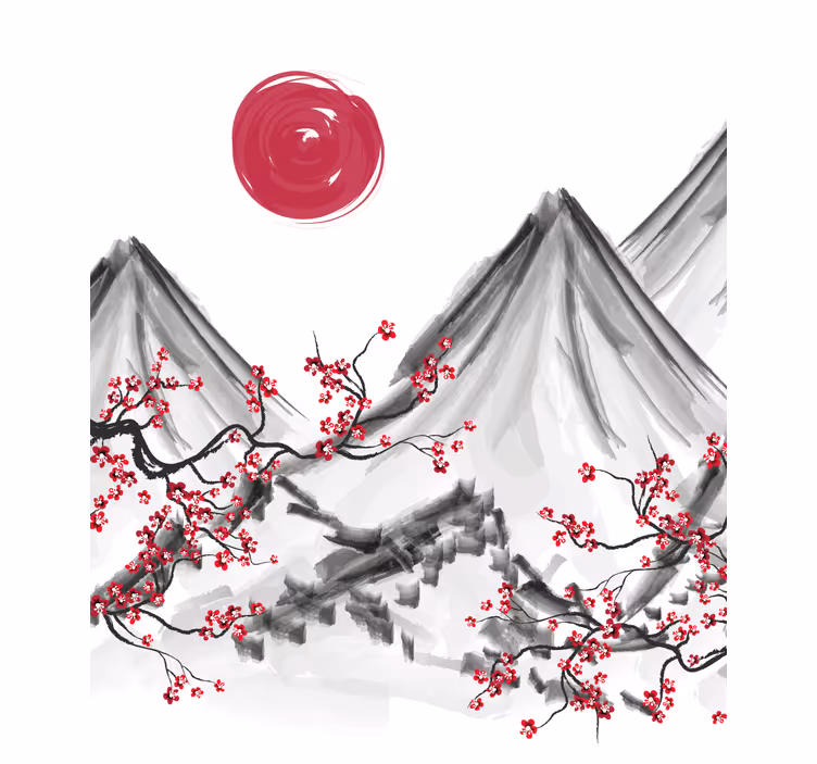 Japán stílusú vörös nap fehér falfestmények - TenStickers