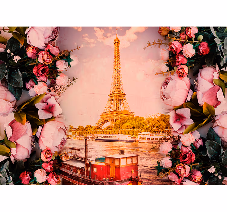 Eiffel-torony és virágok párizs falfestmény - TenStickers