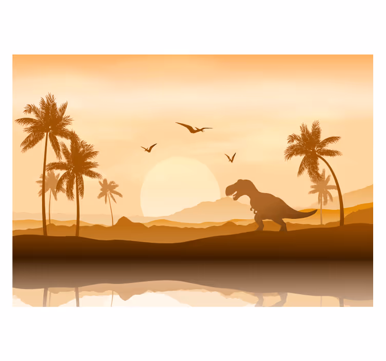 Dinoszaurusz naplemente táj Gyermek hálószoba fototapéta - TenStickers