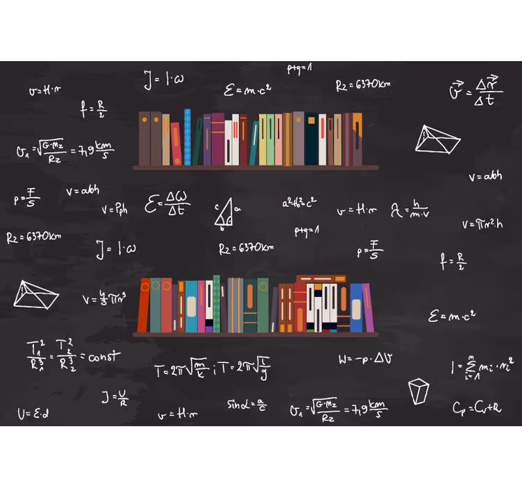 Könyvespolc és matematikai képletek falfestmény - TenStickers