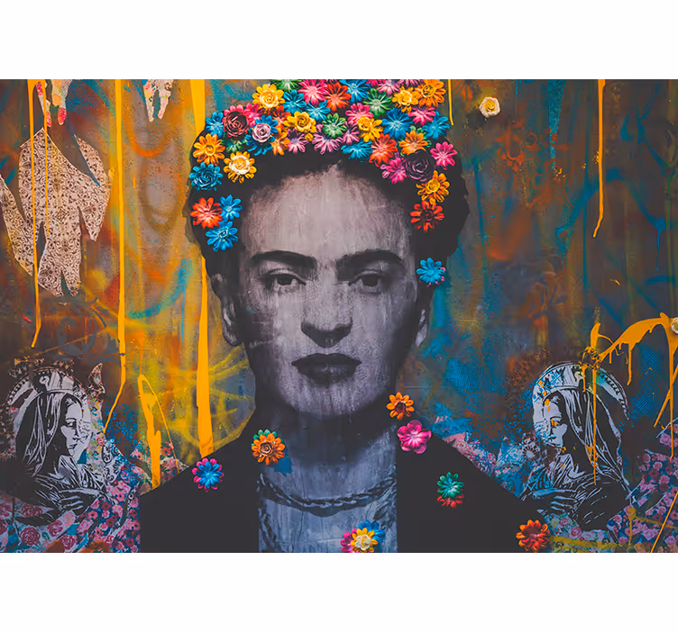 Frida virágportré művészeti falfestmények - TenStickers