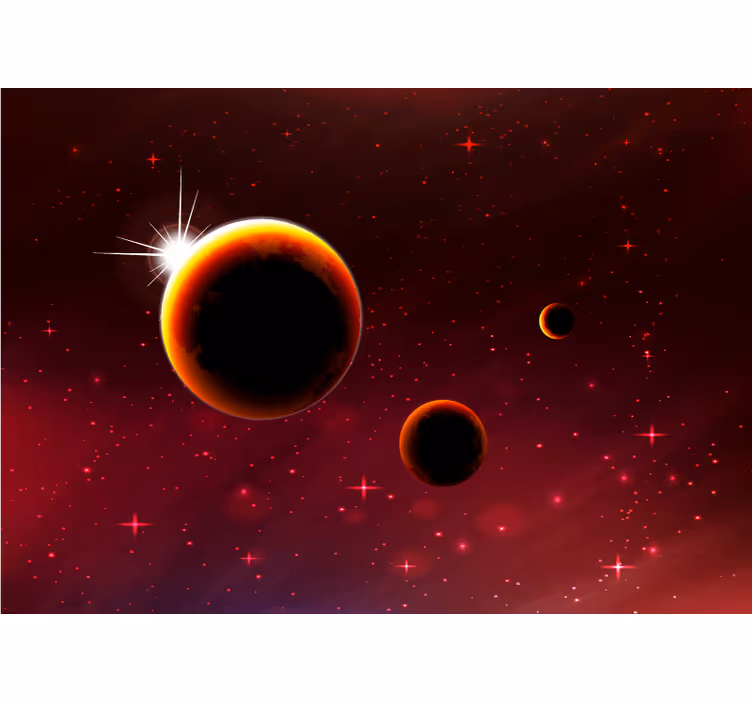 Galaxisok és bolygók a vörös térben falfestmény - TenStickers