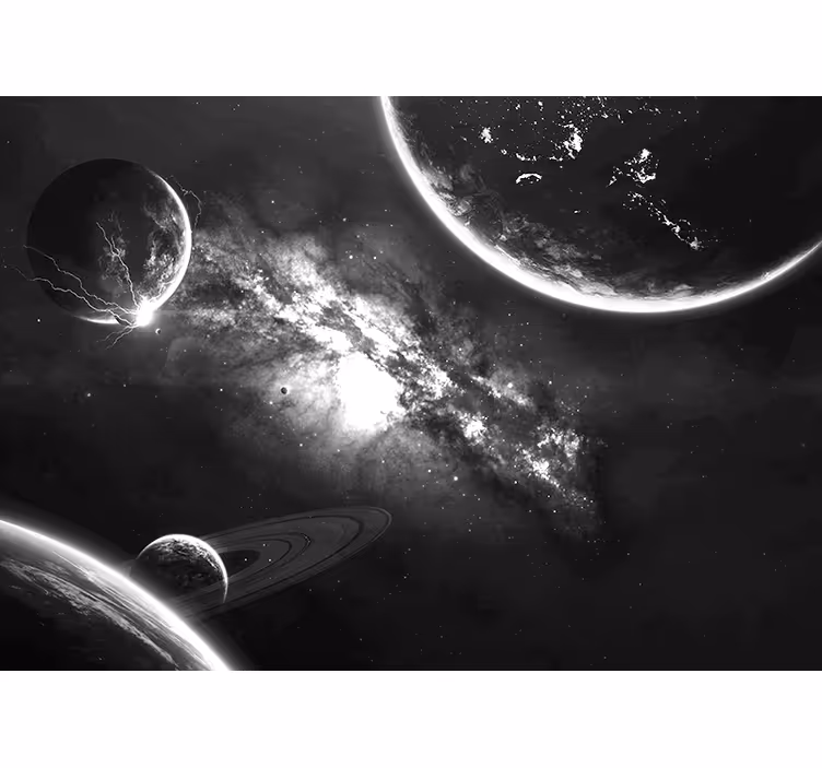Galaxisok és bolygók szürke térben falfestmény - TenStickers