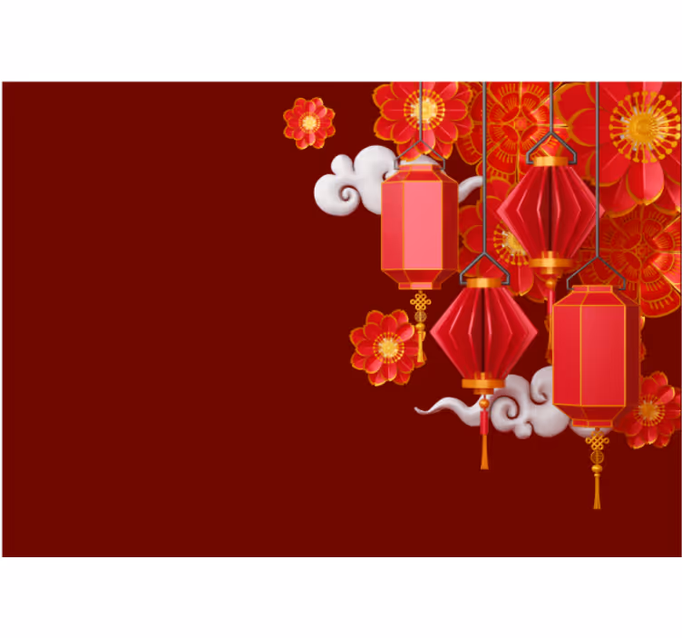 Lámpások és virágok falfestmények buddha - TenStickers