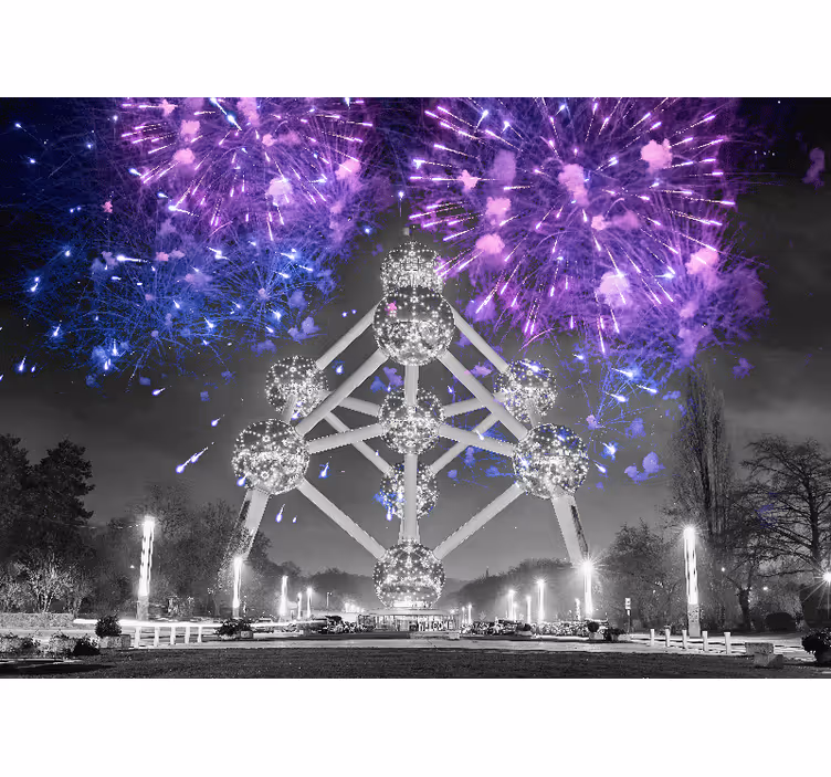 Atomium tűzijáték Városi falfestmény - TenStickers