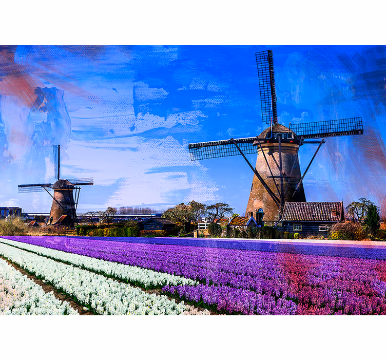 Szélmalom tulipán falfestmény - TenStickers