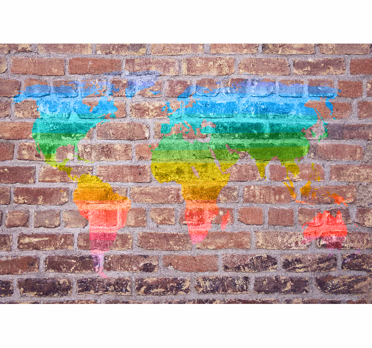 Színes földrajzi ábrázolás világtérkép falfestmény - TenStickers