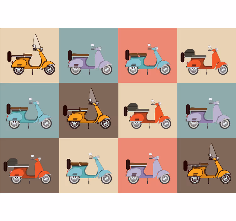 Vintage színes motorkerékpár motívum falfestmény - TenStickers