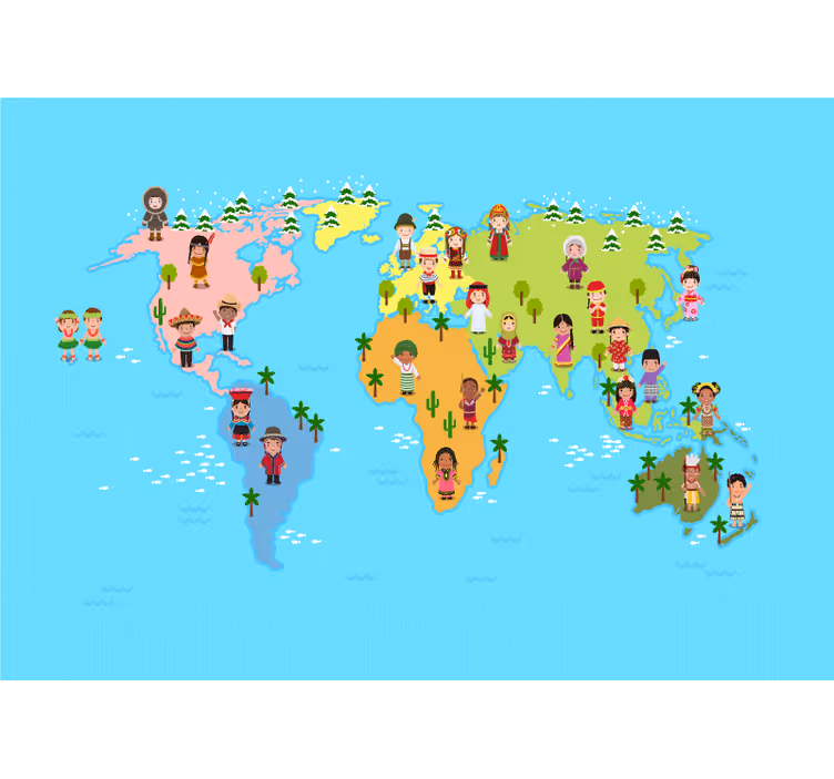 Kulturális térkép karakterek Világtérkép falfestmény - TenStickers