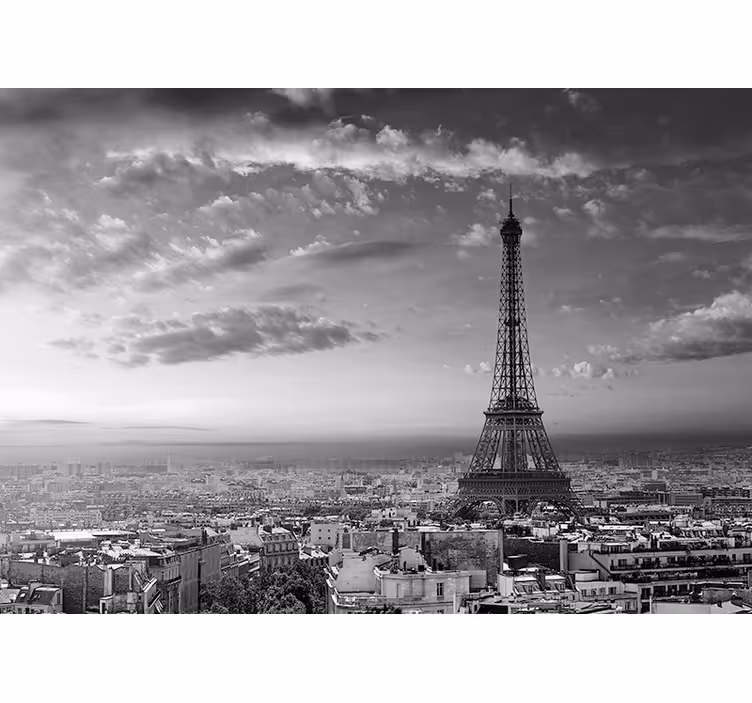 Eiffel-torony fekete-fehér párizsi falfestmény - TenStickers