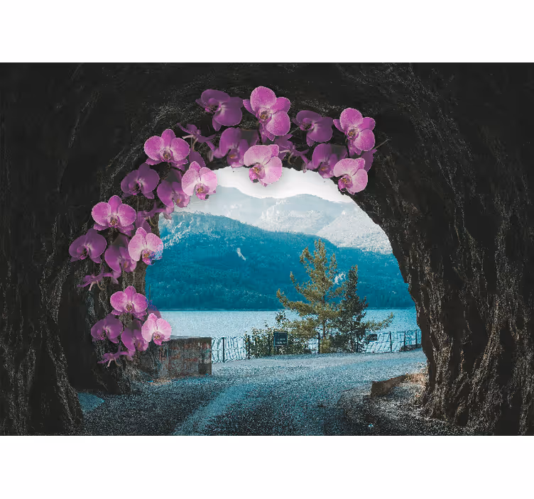 Orchideák keretezik a tájat Virág falfestmények - TenStickers