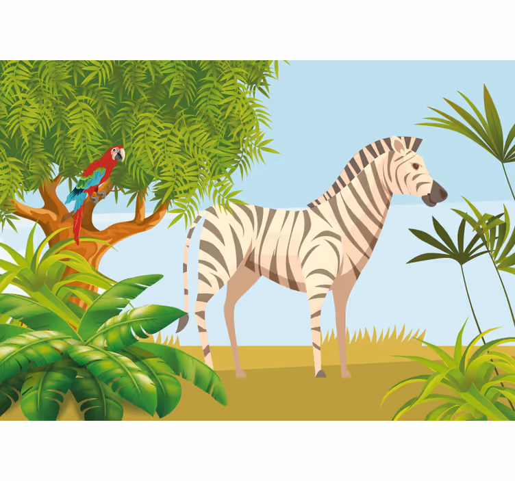 Zebra és papagáj jelenet állati falfestmények - TenStickers