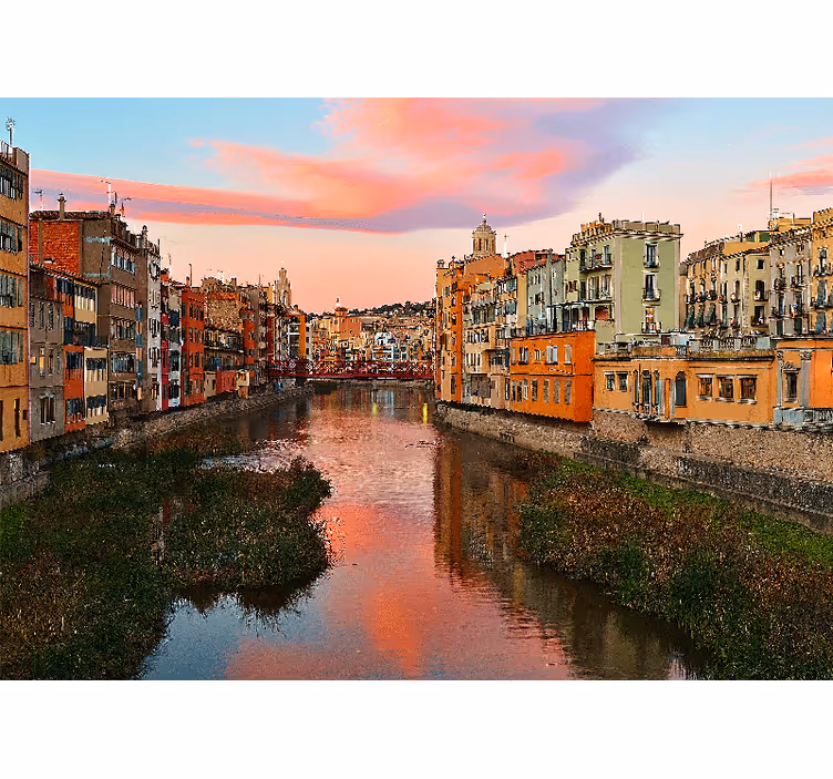 Girona folyó naplemente városi falfestmény - TenStickers