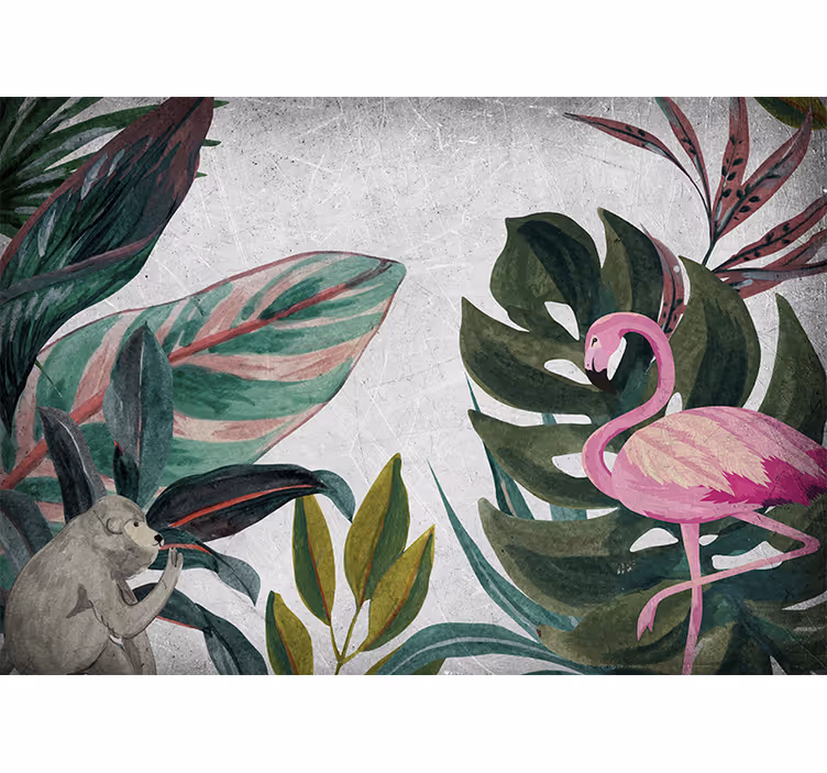 Flamingó és majom dzsungel falfestmények - TenStickers