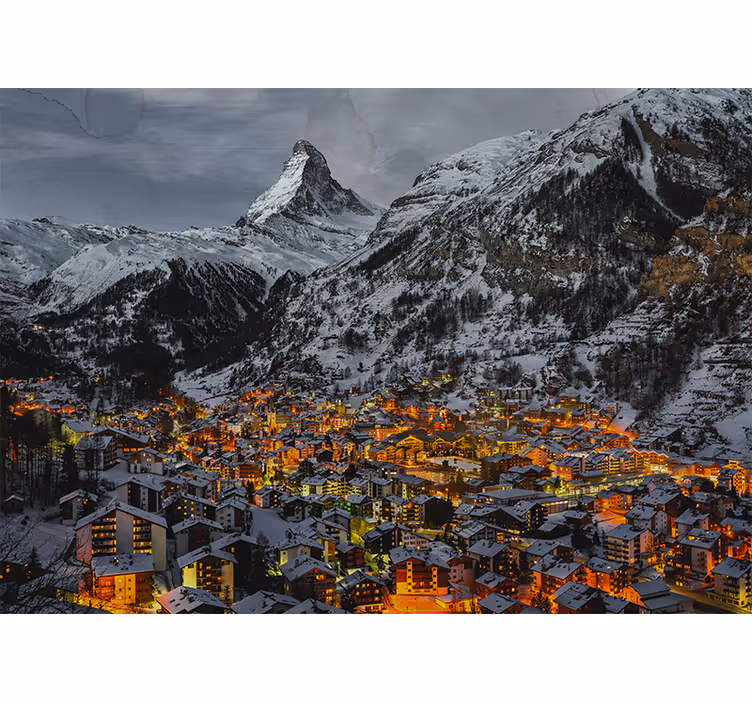 Hegyi falfestmények - havas alpesi falu - TenStickers