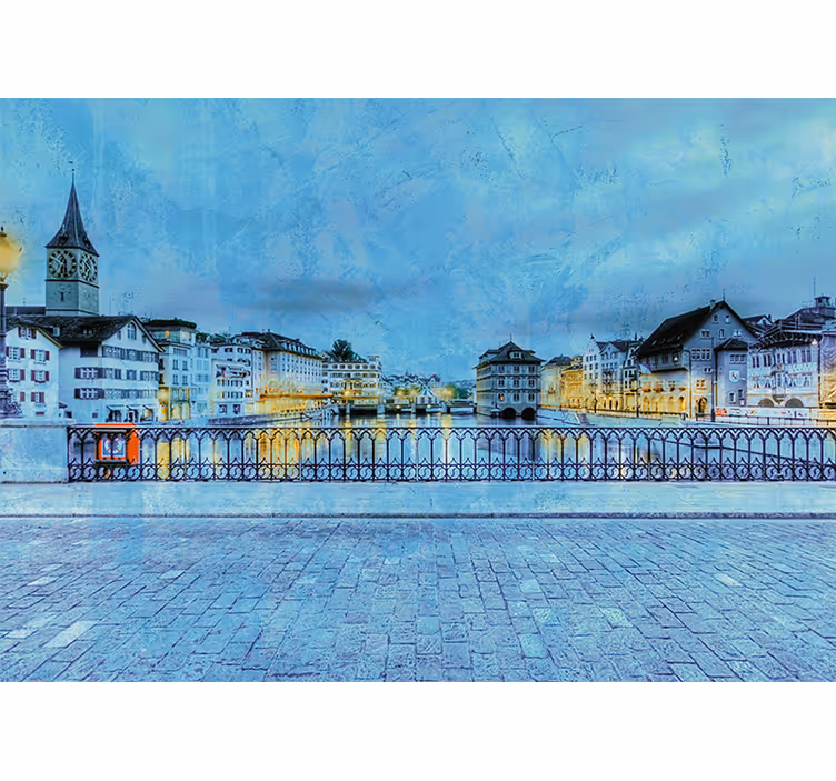 Zürichi folyóparti kilátás városi falfestmény - TenStickers