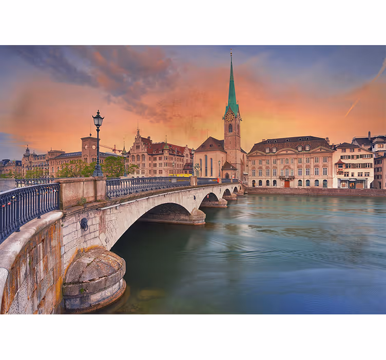 Zürichi híd naplemente városi falfestmény - TenStickers