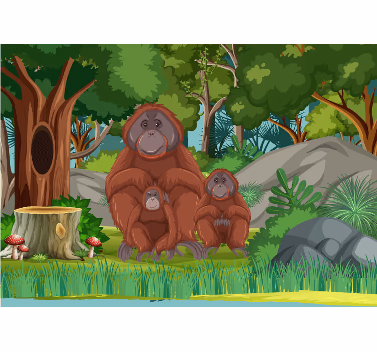 Orangután családi jelenet Állati falfestmények - TenStickers