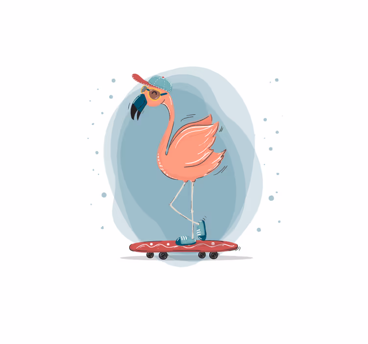 Flamingós gördeszkás szórakozás állati falfestmények - TenStickers