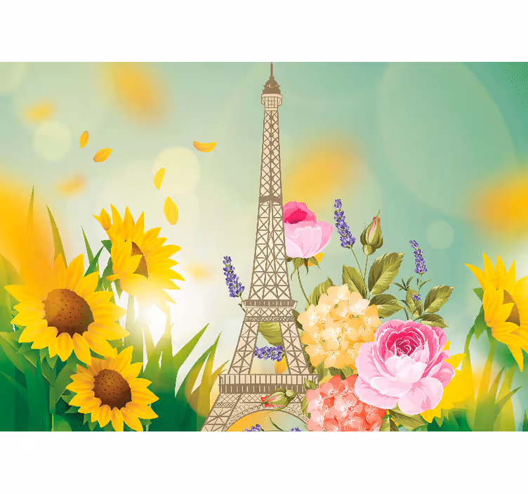 Párizsi falfestmények eiffel-torony virágokkal - TenStickers