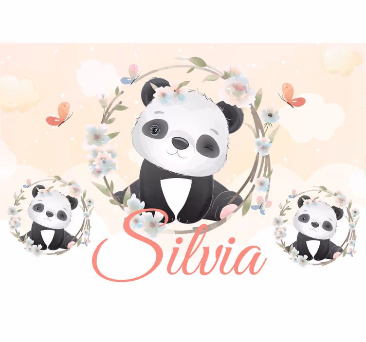 Virágos panda - Állati falfestmények - TenStickers