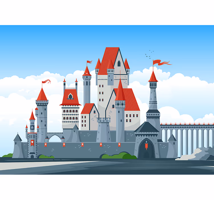 Fantázia falfestmények piros tetős kastéllyal - TenStickers