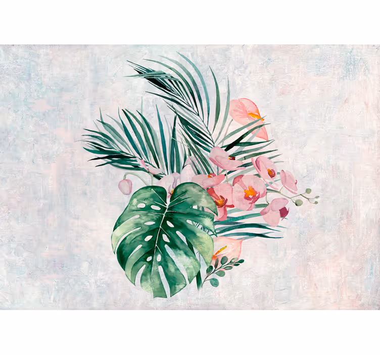 Akvarell monstera levelek mintás falfestmény - TenStickers
