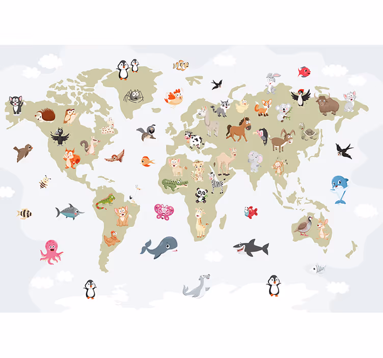 Állati falfestmények - lények globális térképe - TenStickers