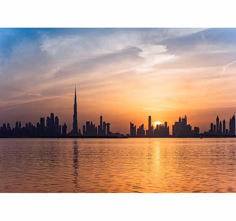 Dubai skyline naplemente városi falfestmény - TenStickers