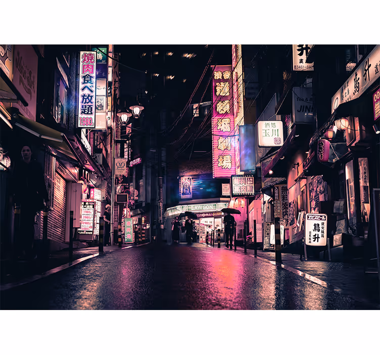 Neon utcai jelenet városi falfestmény - TenStickers