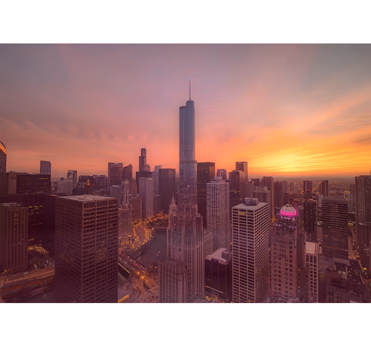 Chicago látkép naplemente városi falfestmény - TenStickers